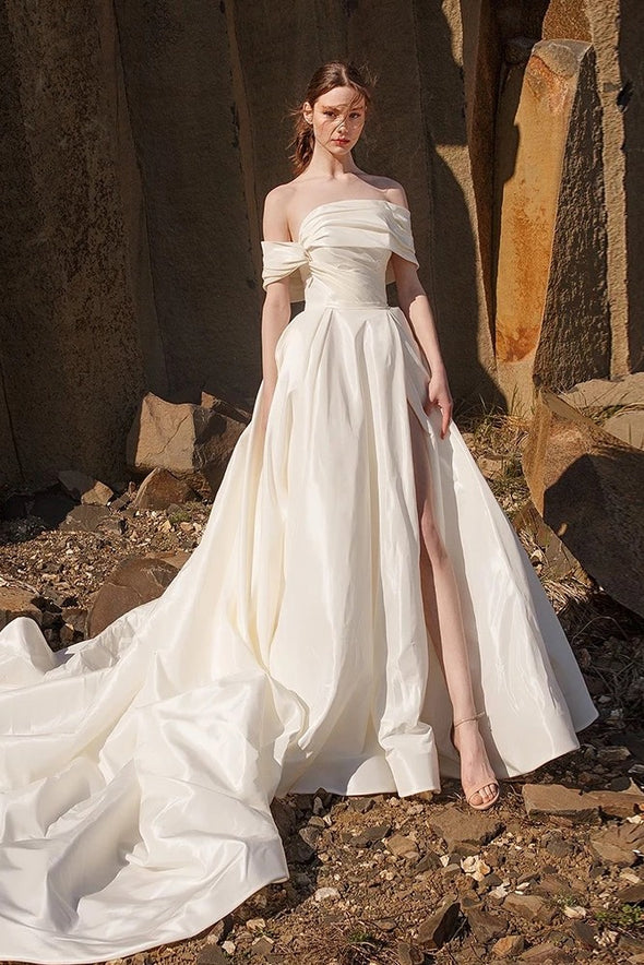 Taffeta Fashion A Line Wedding Dresses High Split Boho Bridal Gowns ZW708