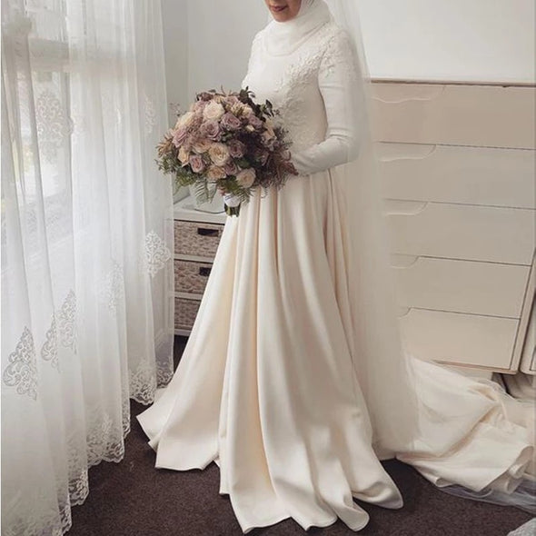 Ivory Muslim Wedding Dresses Long Sleeves