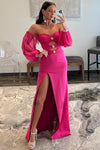 Hot Pink Long Mermaid Evening Party Dress Sweetheart Fuchsia Gown