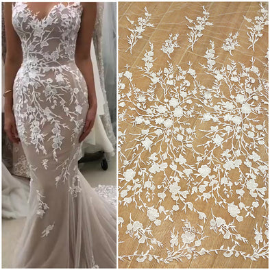 Luxury Lace Flower Fabric Wedding Dress DIY Production Materials