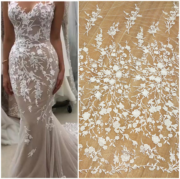 Luxury Lace Flower Fabric Wedding Dress DIY Production Materials