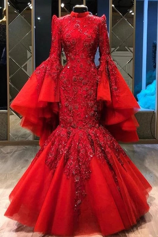 Luxury Red Mermaid Muslim Evening Dresses