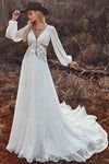 Bohemian Chiffon A-Line Long Sleeves Wedding Dresses