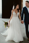 A Line Deep V Lace Appliques Wedding Dresses Chic