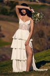 A Line Boho Lace Up Back Side Slit Beach Wedding Dresses Chic ZW840