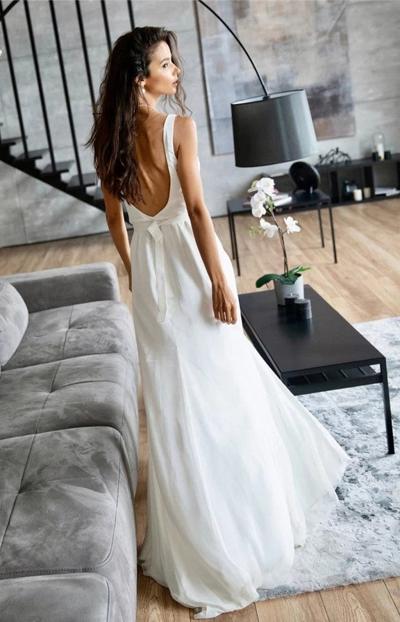 Mermaid High Slit Deep V-Neck Backless Wedding Dress