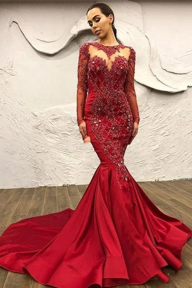 Dubai Luxury Red Crystal Mermaid Evening Dresses With Detachable Train