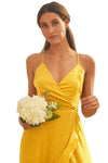 High Low Yellow Beach Ruffles Prom Dress Cross Back