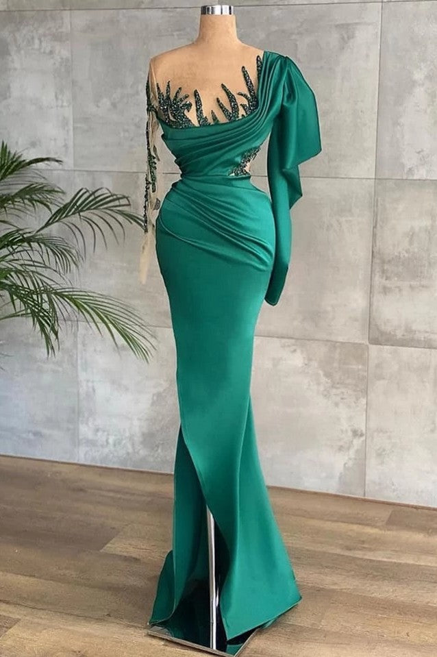 Green Elegant Mermaid Evening Dresses Long Sleeve TANYA BRIDAL Green Elegant Mermaid Evening Dresses Long Sleeve TANYA BRIDAL