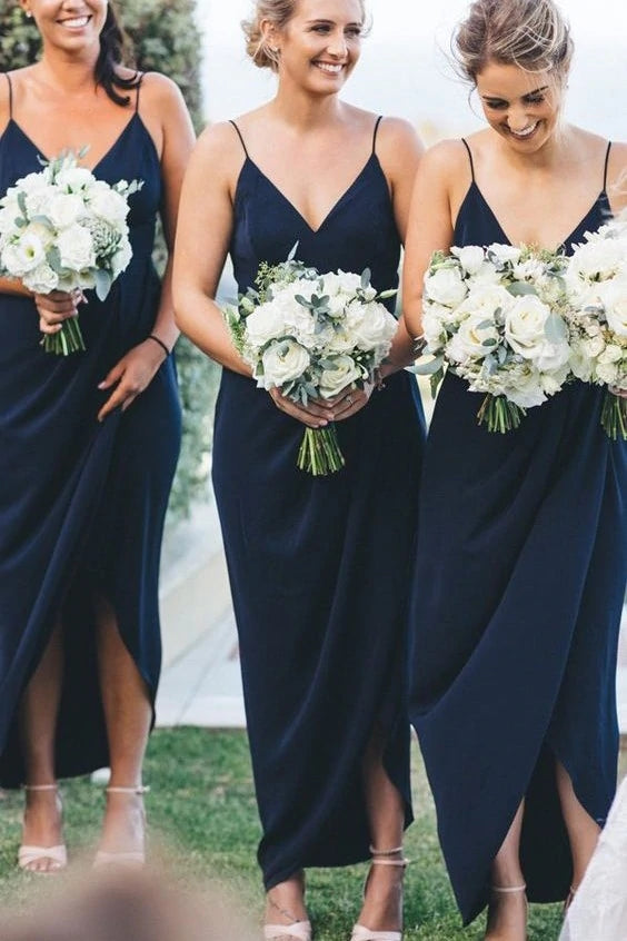 Navy Blue V Neck Short Modest Bridesmaid Dress TANYA BRIDAL Navy Blue V Neck Short Modest Bridesmaid Dress TANYA BRIDAL
