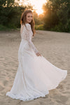 Long Sleeve Unique Lace A Line Wedding Dresses Chic DW699