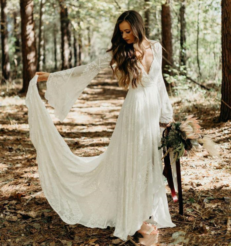 Country Style Boho Lace Wedding Dresses With Long Sleeves TBW39 TANYA BRIDAL Country Style Boho Lace Wedding Dresses With Long Sleeves TBW39 TANYA BRIDAL
