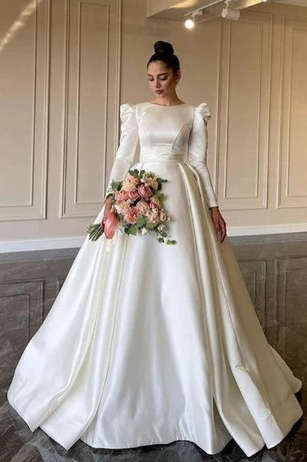 Simple Satin Long Sleeves Wedding Dresses TANYA BRIDAL Simple Satin Long Sleeves Wedding Dresses TANYA BRIDAL
