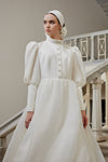 Long Puffy Sleeves Buttons Elegant Wedding Dress Arabic Muslim Gown