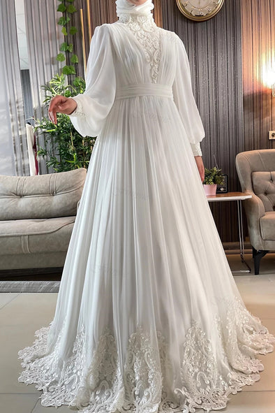 Elegant Lace Muslim Wedding Dresses Dubai Arabic