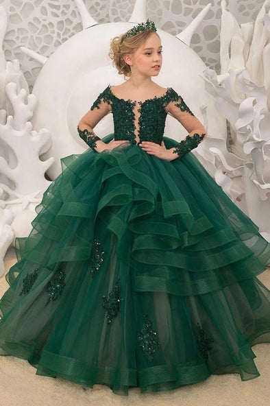 Green Lace Flower Girl Dress Wedding Party Dress