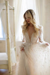 Long Sleeve V-Neck Romantic Boho Bridal Gowns A Line Noivas ZW878