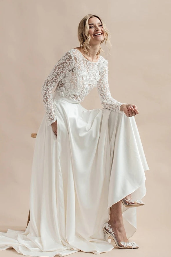 Long Sleeve Wedding Dresses Bohemian With 3D Flowers DW728