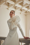 High Collar Long Sleeves A Line Satin Ivory Muslim Wedding Dresses