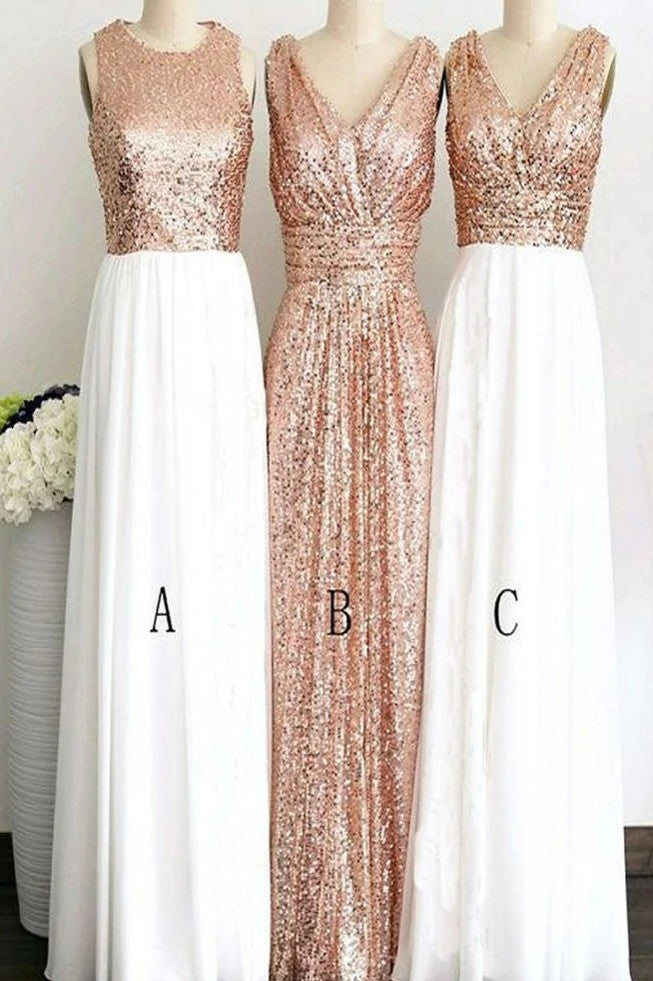 A/B/C Pattern Long Sequins Rose Gold Bridesmaid Dresses TANYA BRIDAL A/B/C Pattern Long Sequins Rose Gold Bridesmaid Dresses TANYA BRIDAL