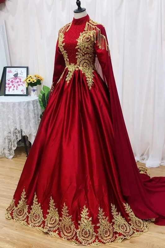 Muslim Wedding Dresses With Gold Lace Embroidery TANYA BRIDAL Muslim Wedding Dresses With Gold Lace Embroidery TANYA BRIDAL