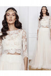 Two Pieces Lace A Line Beige Wedding Dress Long Sleeves