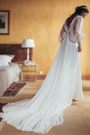 Bohemian Long Sleeves Chiffon Button Back Wedding Dresses 2023