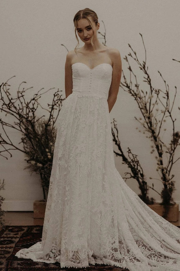 A Line Wedding Dresses Leaf Lace With Detachable Sleeves Vestido De Noivas ZW815