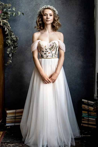 Off Shoulder Wedding Dresses Flora Lace Noivas DW238