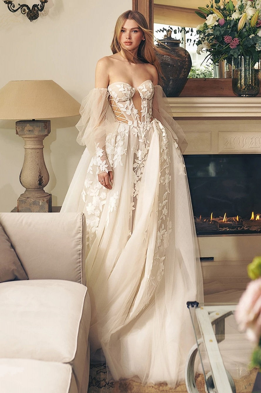 mesh wedding dress Mesh Wedding Dress With Removable Puff Sleeves Vestidos De Novia – TANYA BRIDAL