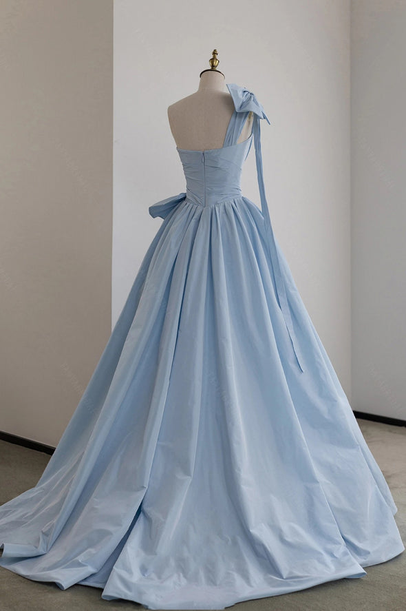 Sky Blue Taffeta Wedding Dresses One Shoulder With Bow ZW836