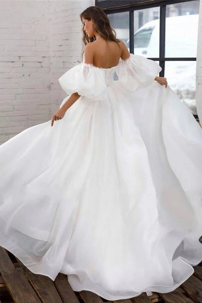 Princess White Wedding Dress Puff Short Sleeve