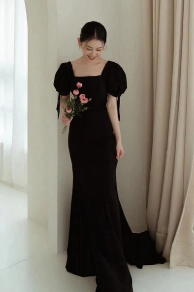 Black Soft Satin Wedding Dresses Square Neck ZW874
