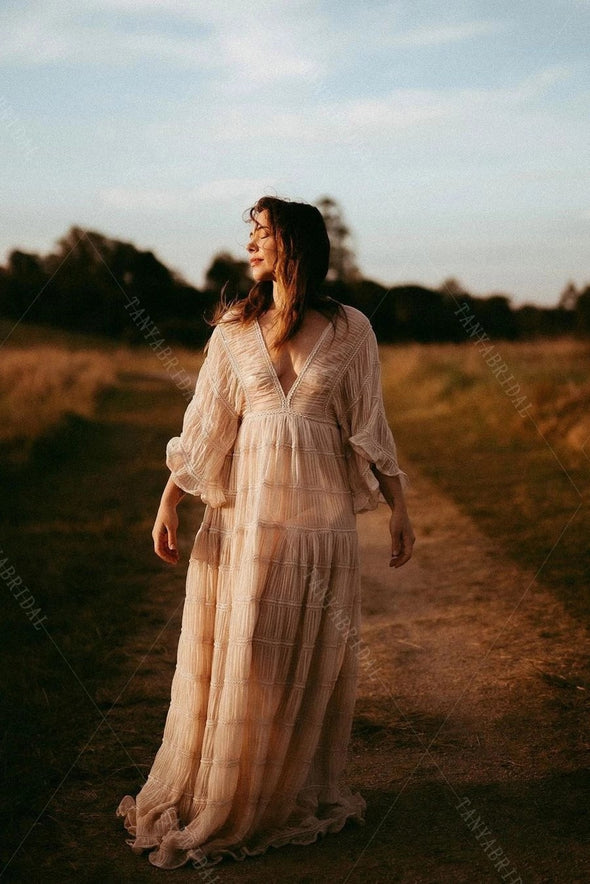 Free-Spirited V-Neck Backless Pregnant Wedding Dresses Changeable Waist Boho Beach Noivas ZW532