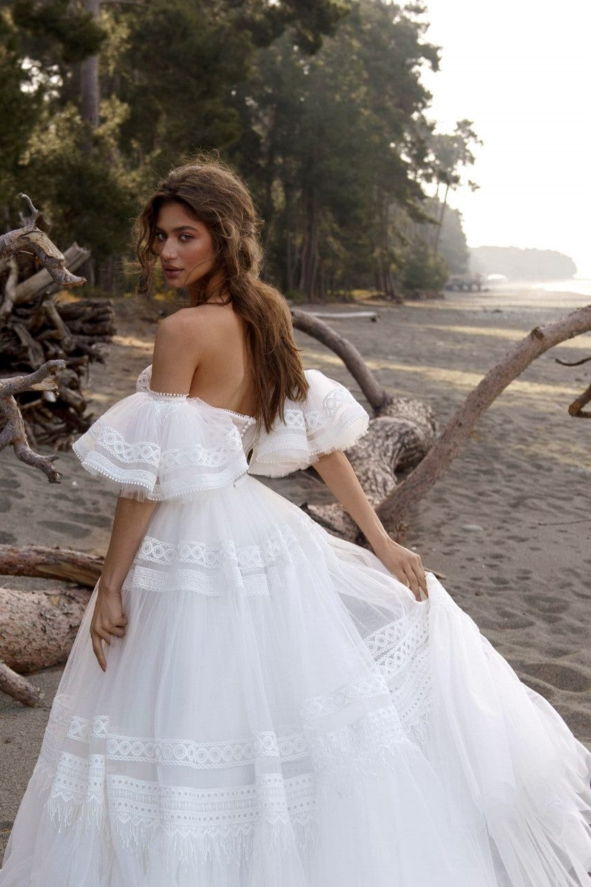 detachable short sleeves for wedding dress Sweetheart A Line Satin Wedding Dresses Detachable Puffy Short Sleeves TANYA BRIDAL