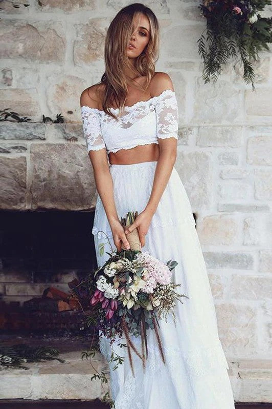 Two Pieces A Line Lace Chiffon Beach Wedding Dress – TANYA BRIDAL Two Pieces A Line Lace Chiffon Beach Wedding Dress – TANYA BRIDAL