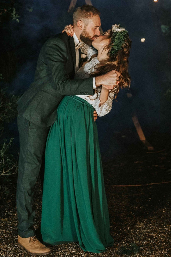 Forest Green Chiffon Long Bridesmaid Skirt