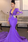 Sexy Mermaid Deep V Neck African Black Girl Prom Dresses W070
