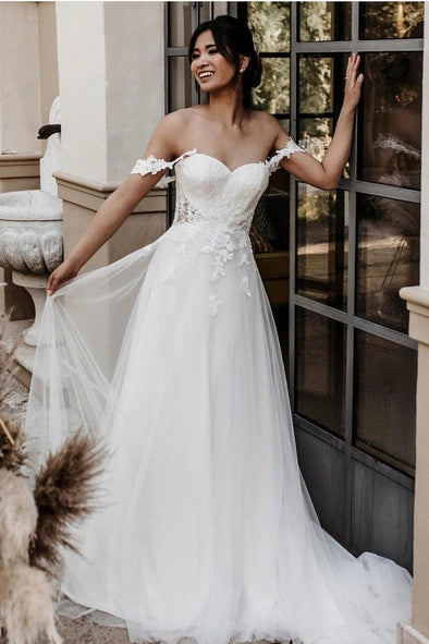 Elegant Bohemian Long Wedding Dress A Line