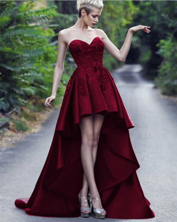 Sweetheart Short Front Long Back Burgundy Prom Dresses Party Gown