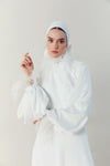 Muslim Wedding Dresses Arabic Long Sleeves With Feathers