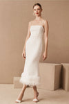 Sheath Tea Length Wedding Dresses With Feather ZW842