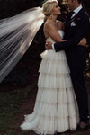 A Line Strapless A Line Tulle Tiered Fashion Wedding Bridal Gown