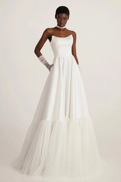 Strapless A Line Wedding Dresses With Puff Tulle Skirts DW713