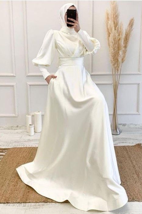 bridesmaid dresses for muslim wedding Satin Beige Muslim Bridesmaid Dress 284BEJ