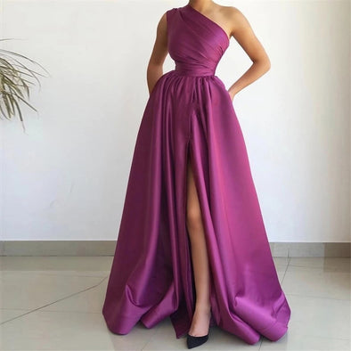 Charming One Shoulder Prom Dress With Pocket