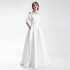 White Ivory Satin Bridal Dresses Simple Vestido De Novia Sweep Train TBW19