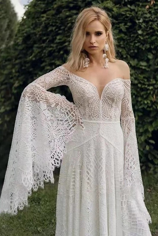 Elegant Flared Sleeves Boho Wedding Dress Vintage Vestido De Noiva TANYA BRIDAL Elegant Flared Sleeves Boho Wedding Dress Vintage Vestido De Noiva TANYA BRIDAL