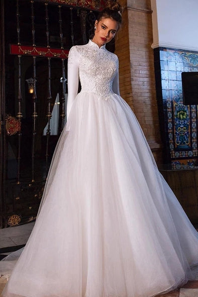 Muslim Arabic Wedding Dress Lace Dubai Bridal Gowns