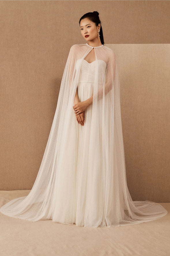 Dot Tulle Long Wedding Capes 2m Length Bridal Sjawl DJ149